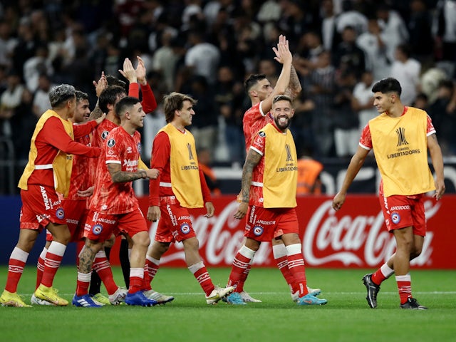 Argentinos Juniors  players celebrate after Copa Libertadores match