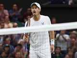 Andy Murray reacts at Wimbledon on July 6, 2023