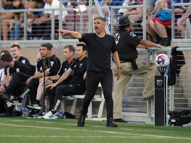 San Jose Earthquakes head coach Luchi Gonzalez gestures from the sideline on July 2, 2023