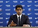 Paris Saint-Germain (PSG) president Nasser Al-Khelaifi during the press conference on July 5, 2023