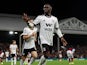Fulham's Neeskens Kebano celebrates after Aston Villa's Tyrone Mings scored an own goal on October 20, 2022