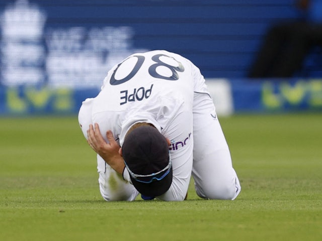 England's Ollie Pope suffering shoulder injury during second Test against Australia in June 2023.