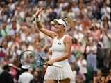 Marketa Vondrousova reacts at Wimbledon on July 13, 2023