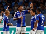 Yokohama F Marinos' Anderson Lopes celebrates scoring their first goal on July 23, 2023