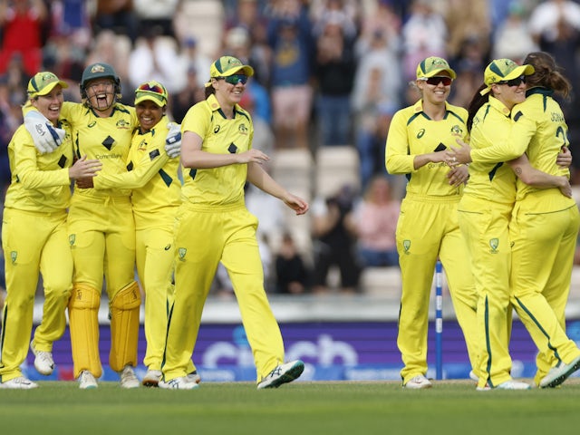 Australia Women's Alyssa Healy celebrates with teammates after the match on July 16, 2023