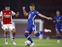  Arsenal Under-21s Salah-Edine Oulad M'Hand in action with Chelsea Under-21s Alfie Gilchrist on January 11, 2022