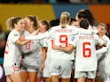 Switzerland's Seraina Piubel celebrates scoring their second goal with teammates on July 21, 2023