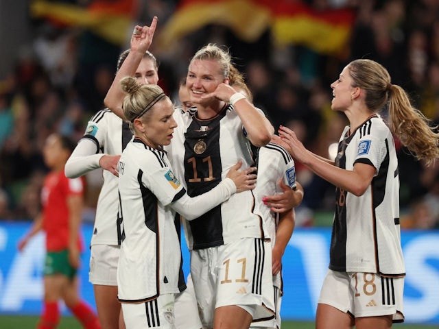 Germany's Alexandra Popp celebrates scoring their second goal on July 24, 2023