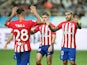 Atletico Madrid's Carlos Martin celebrates scoring their second goal with Angel Correa and Javi Galan on July 27, 2023