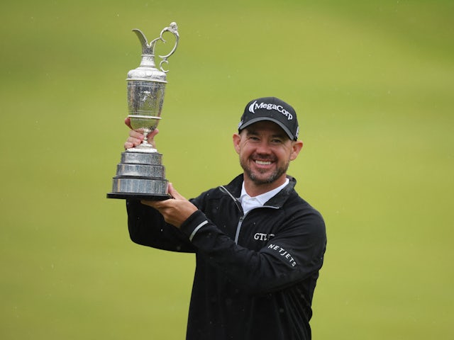 Brian Harman of the U.S. poses with the Claret Jug as he celebrates winning the 151st Open Championship on July 23, 2023