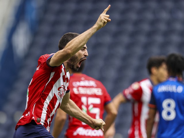 Chivas Guadalajara defender Antonio Briseno (4) reacts after scoring a goal on July 29, 2023