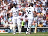 England batsmen Joe Root and Ben Stokes during fifth Ashes Test match on July 29, 2023.