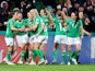 Republic of Ireland Women's Katie McCabe celebrates scoring their first goal with teammates on July 26, 2023