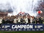 River Plate players celebrate with the trophy after winning the Argentina Primera Division on July 29, 2023