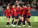 Spain Women's Alba Redondo celebrates scoring their fifth goal with teammates on July 26, 2023