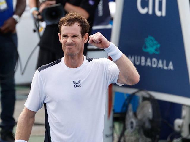 Andy Murray celebrates at the Citi Open on August 2, 2023
