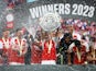 Arsenal celebrate winning the Community Shield on August 6, 2023
