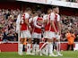 Arsenal's Edward Nketiah celebrates scoring their first goal with teammates on August 2, 2023