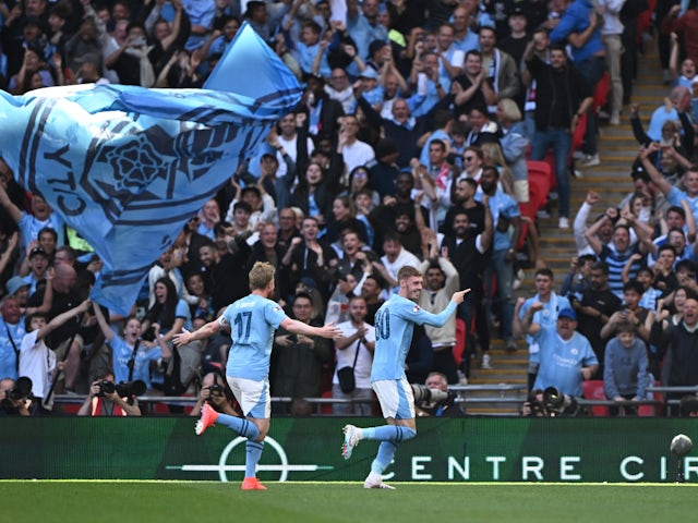 Cole Palmer celebrates scoring for Manchester City on August 6, 2023