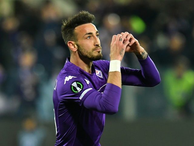 Gaetano Castrovilli celebrates scoring for Fiorentina in April 2023