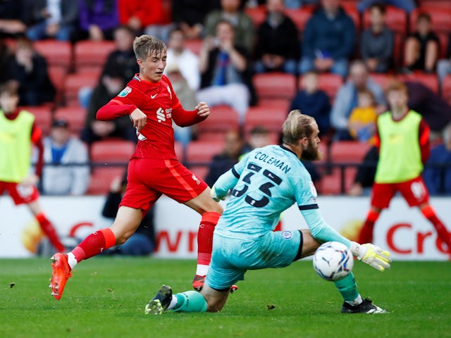 Max Woltman in action for Liverpool Under-21s in August 2021