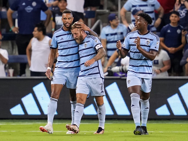 Sporting Kansas City forward Johnny Russell celebrates on August 1, 2023