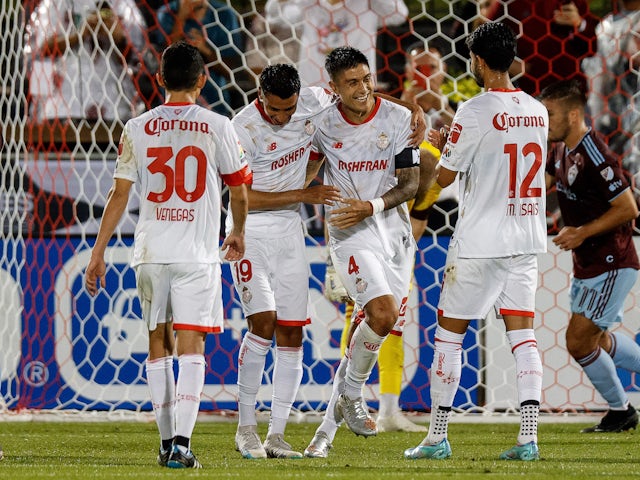 Toluca defender Valber Huerta (4) celebrates his goal on August 1, 2023