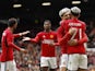 Manchester United's Antony celebrates scoring against Lens on August 5, 2023