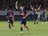 Paris Saint-Germain's (PSG) Vitinha celebrates scoring their first goal on August 1, 2023