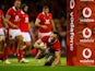 Wales' George North scores their second try on August 5, 2023