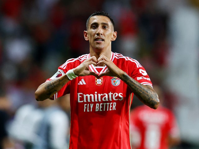Benfica's Angel Di Maria celebrates scoring their first goal on August 9, 2023