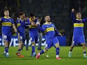 Boca Juniors' Dario Benedetto celebrates with teammates after winning the penalty shootout on August 9, 2023