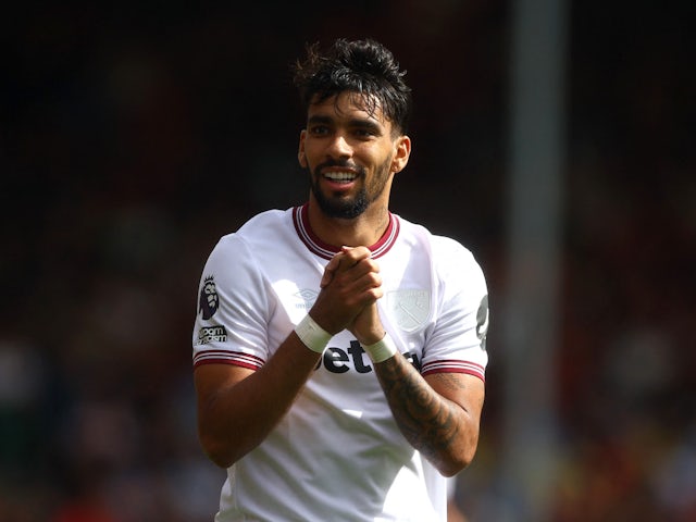 West Ham United's Lucas Paqueta reacts on August 12, 2023