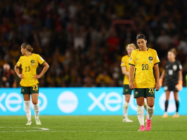 Australia Women players look dejected after Lauren Hemp scores for England Women on August 16, 2023
