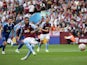 Aston Villa's Douglas Luiz scores against Everton on August 20, 2023