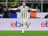 Juventus' Filip Kostic celebrates scoring their first goal on March 19, 2023