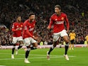 Raphael Varane celebrates scoring for Manchester United on August 14, 2023