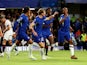 Chelsea attacker Raheem Sterling celebrates scoring against Luton Town on August 25, 2023