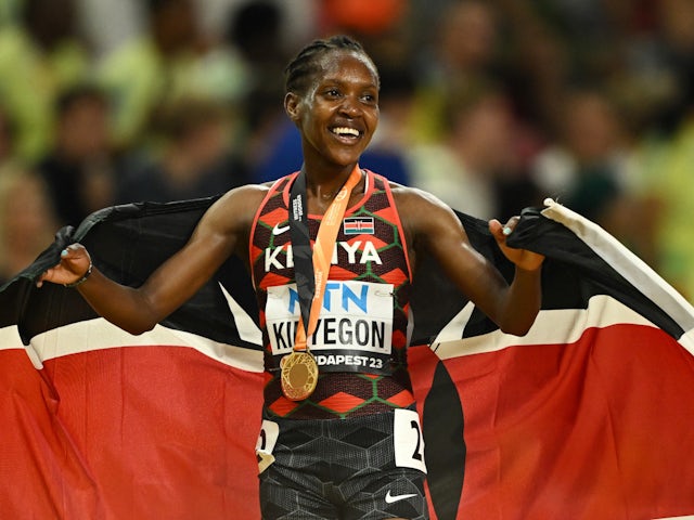 Kenya's Faith Kipyegon after winning the women's 1500m at the World Athletics Championships on August 22, 2023.