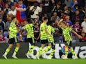 Arsenal's Martin Odegaard celebrates scoring their first goal on August 21, 2023