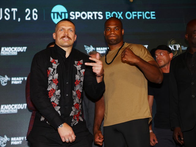 Oleksandr Usyk and Daniel Dubois at a press conference in July 2023.