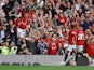 Manchester United's Bruno Fernandes celebrates scoring against Nottingham Forest on August 17, 2023