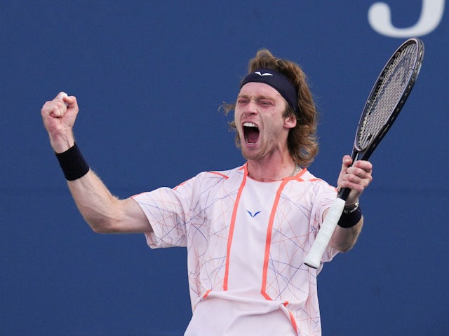 Andrey Rublev reacts at the US Open on September 2, 2023
