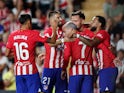 Atletico Madrid's Memphis Depay celebrates scoring their second goal with teammates on August 28, 2023
