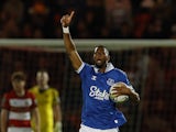 Everton's Beto celebrates scoring their first goal on August 30, 2023