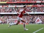 Arsenal midfielder Declan Rice celebrates scoring against Manchester United on September 3, 2023