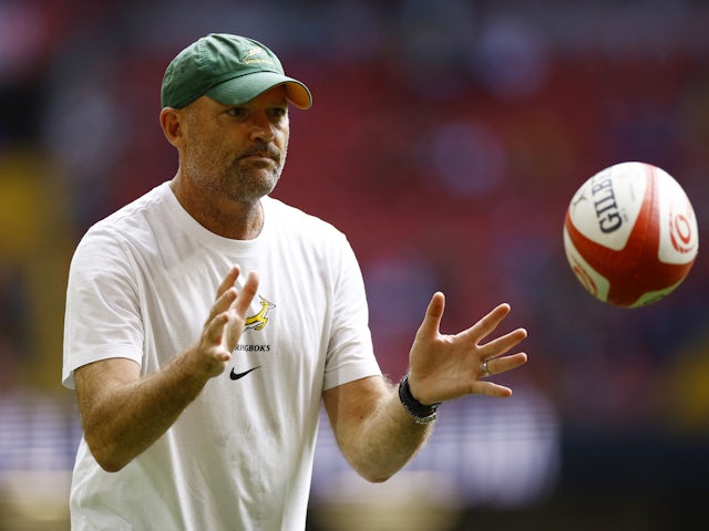 South Africa head coach Jacques Nienaber during the warm up before the match on August 19, 2023