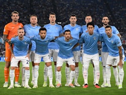 Lazio players pose for a team group photo before the match on August 27, 2023