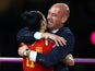 Spain's Jennifer Hermoso celebrates with President of the Royal Spanish Football Federation Luis Rubiales after the match on August 20, 2023