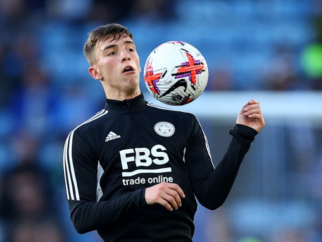 Leicester City's Luke Thomas during the warm up before the match on May 1, 2023